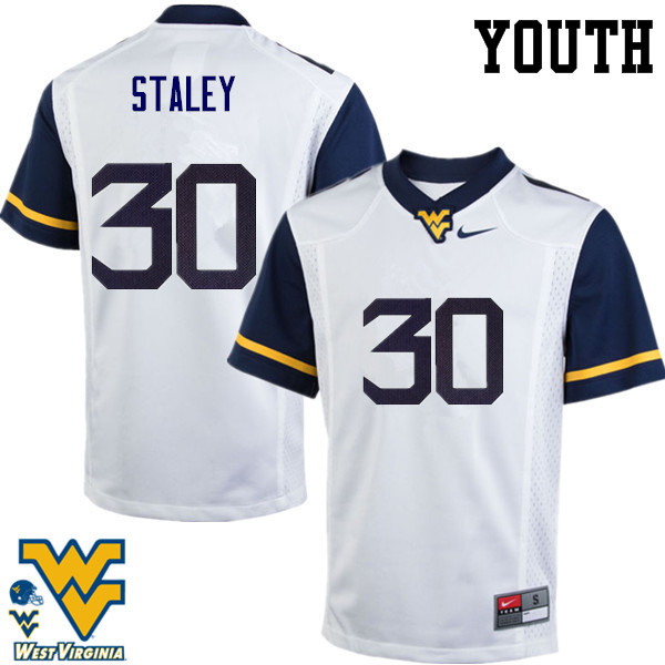 Youth #30 Evan Staley West Virginia Mountaineers College Football Jerseys-White